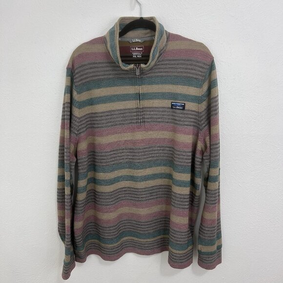 LL Bean Men's Comfort Stretch Piqué Quarter Zip Pullover Sweater Stripe Sz XXL - Picture 2 of 11